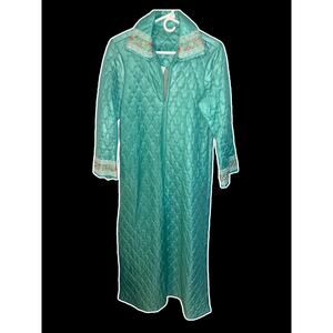 Vintage quilted zippered embroidered women's gown Sz M EUC